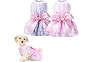 Ling & Bai 2Pcs Cute Dog Dresses Cats Princess Dress Dogs Summer Outfits with Bowknot Apparel Pet Clothes for Puppy Kitten (Pink & Purple, S)