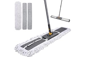 MASTERTOP Heavy Duty Industrial Mop, 90cm Wide Large Commercial Flat Mop with 155cm Telescopic Handle, Dust Sweeper Mops with 3 Reusable Pads, Professional Floor Mops for Warehouse, Office, Hotel