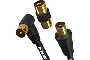 G-PLUG 2m Cavo Antenna TV Coassiale Angolo Retto con Adattatore Femmina-Femmina - IEC RF Maschio-Maschio - Connettori Placcati Oro - Per TV/Decoder, DVB-T/T2, Radio FM/DAB