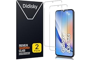 Didisky Lot de 2 Protecteur Verre Trempé pour Samsung Galaxy A34 5G 6.6'', Film Protection écran, résistance aux Rayures, dureté 9H, Pas de Bulles, Haute définition