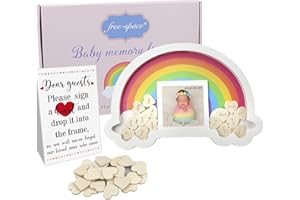 free-space Baby Shower Rainbow Frame Libro degli ospiti Alternativo 1° Compleanno Regalo con 30pcs Cuori di Legno Regalo Nuovi Genitori (Nuvola)