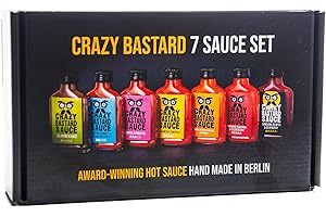 CRAZY BASTARD SAUCE Crazy B Sauce - 7er Bundle mild to extremely hot chilli sauce (7 x 100ml bottle) - Set de regalo para los amantes de la barbacoa y el chilii