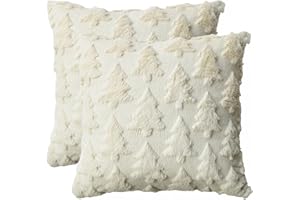 Artoid Mode Künstliche Pelz Beige Kiefern Xmas Bäume Weihnachten Kissenbezüge 2er Set, 45x45 cm Winter Plüsch Samt Zierkissenbezug Schlafzimmer Deko