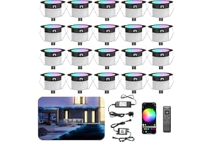INDARUN RGBW WiFi Led Decking Lights Waterproof IP67 Ø31MM 12V - Bluetooth Led Plinth Lights for Terrace/Patio/Path/Wall/Garden/Decoration, 20 Packs