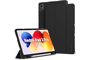 EasyAcc Custodia Cover Compatibile con Xiaomi Redmi Pad 2 Pro 12.1 Pollici 2025, con Portapenne-Ultra Sottile con Cover Leggero Supporto in Pelle PU Case, Nero
