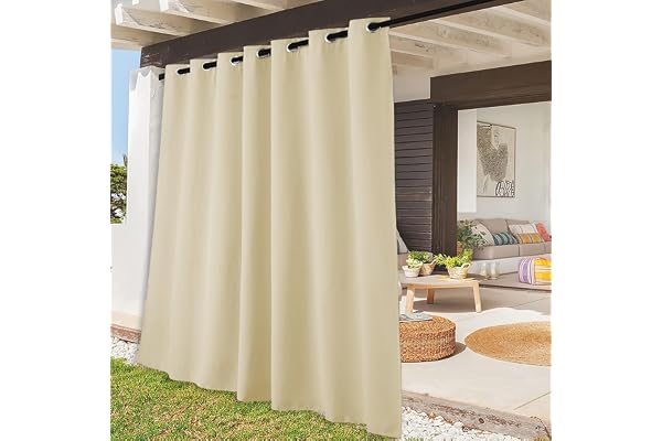 Rideaux Extérieurs pour Patio, Rideaux Imperméables et Résistants aux Intempéries avec ŒIllets, Rideau Extérieur Pare-soleil pour Porche, Pergola et Cabane | 1 Panneau-Beige-foncé-L254cm xH244cm