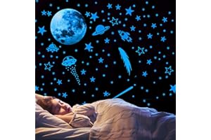 RIVIEVAL Glow in The Dark Stars, Rocket and Planets Wall Stickers Glow Stars Decals Glow Stars Wall Stickers Ceiling Stars Space Wall Stickers for Wall Decoration, Nursery Bedroom Living Room Décor(Blue)