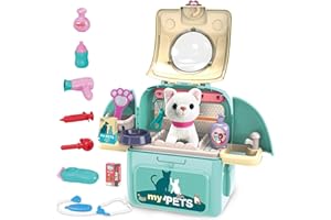 Gifts2U Katzen Tierarzt Spielzeug für Kinder Tierarztkoffer Kinderspielzeug Rollenspiel Rucksack Spielzeug Mädchen Erziehen Sich Haustiere Kümmern Spielzeugkatzen Können Singen 3 4 5 6 Jahre