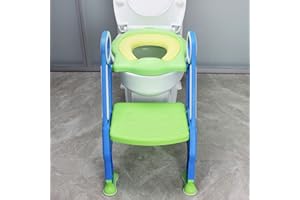 YRHome toilettensitz kinder toilettentrainer mit verstellbarer Treppe Klappbarer Toilettensitz Mit einem PU Kissen geeignet für Toiletten mit 38-42 cm für Kinder von 1-7 Jahren Grün Blau…