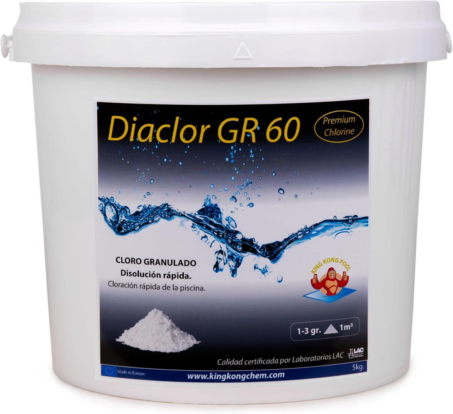 Cloro Choque disolución rápida para Piscinas DIACLOR GR 60 5 KG - Dicloro granulado Puro - DIASA INDUSTRIAL