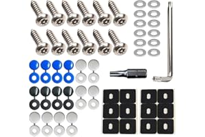 PLIPDHY Kit Vitis Targa Auto Antifurto – Viti M4 in Acciaio Inox con Tappi Coprivite – Set di Fissaggio Targhe per Auto, Moto, Camion – Vitis di Sicurezza con Cerniere in Plastica