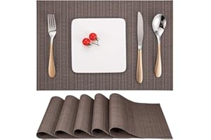 Myir JUN Lot de 6 Sets de Table, Tissé Lavable Napperons pour Cuisine ou pour Table à Manger Résiste à la Chaleur Antidérapant Fait en Vinyle (30x45cm) (Marron)