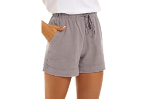SMENG Sport Jogging Short Femmes Ete Casual Lin Coton Pantalons Court Uni Couleur Bermuda Plage Short avec Poches