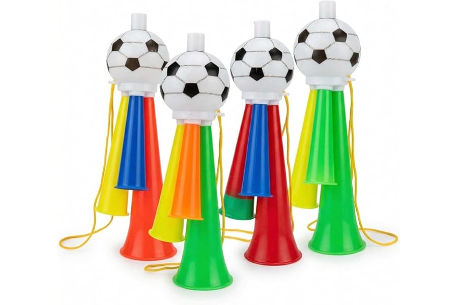 Mtbricey 4 Pieces Vuvuzela Horns Stadium Trumpets Loud Reusable Plastic Noise Makers Football Stadium Cheer Fan Horns Trumpet Accessories for Football Fans Sports Events Party Favours Cheering Props