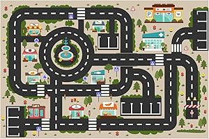 Hzszjcybh Stadtbahnteppich autoteppich Kinder spielteppich straße kinderteppich Jungen,Kristallsamtmaterial, Rutschfester Boden (47 * 70 inch, Beautiful City)