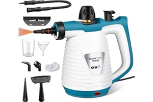 KingSom Vaporeta Limpieza Hogar, Vaporeta de Mano, Limpiador de Vapores Portátil de Usos Múltiples con 9 Accesorios para la Eliminación de Manchas,Limpiador a Vapor Sofá, Steam Cleaner con Cable de 3m
