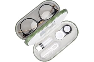 Muf 2 in 1 Double Sided Portable Contact Lens Case and Glasses Case,Dual Use Design with Built-in Mirror, Tweezer and Contact Lens Solution Bottle Included for Travel Kit