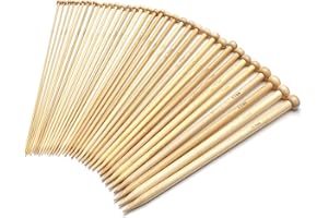 FACATH Bamboo Knitting Needles Set for Beginners Adults 9-Inch Single Point, 18 Pairs Straight Wooden Knitting Needles UK Size 2-10 (2.0-10.0mm), Wood Knitting Needles for Sweaters, Socks, Gloves