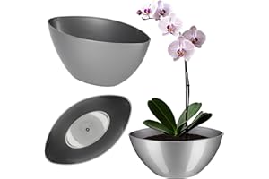 Kadax - Pot de fleurs en plastique - De forme ovale - 30 x 14 cm - Design moderne - Idéal pour la décoration d’intérieur et balcon - Argenté