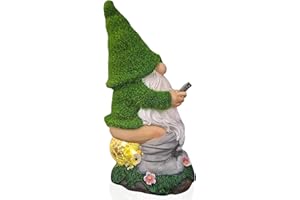TIN DREAMS FACTORY | Nano da Giardino con Luce Solare – Statua Divertente in Posa Accovacciata con Cellulare – Decorazione da Esterno in Resina per Balcone, Terrazza o Giardino – Idea Regalo Originale