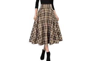 MGizo DtiSpectrum Gonne Midi a Quadri da Donna - Gonna Svasata a Pieghe a Trapezio con Vita Alta, Lunghezza al Ginocchio, in Tartan Vintage con Elastico in Vita