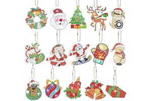 MorLuks 15 Pezzi Diamond Painting Portachiavi, 5D Diamond Painting Natale, DIY Pittura Diamante, Ciondoli Natalizi Portachiavi, Decorazioni Natalizie Fai Da Te, Lavoretti Natale Bambini