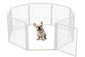 SunsGrove Indoor Dog Playpen with Wider Door, 60 cm 8 Panels Non Slip Dog Pen Indoor, Anti Rust Dogs Fence, Free and Safe Play, White