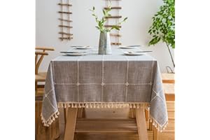 Pahajim Nappa a Scacchi a Prova di Polvere Tovaglia Antimacchia Quadrata per Tavolo Rettangolare Decorazioni Cucina Lino Tovaglia Cotone Lavabile（Grigio Reticolo,140x260cm）