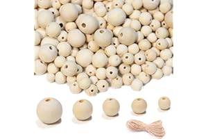 RUIBAVYA 600 Pezzi Perline di Legno Naturale non Finite Con corda di iuta da 20 m per Decorazioni Artigianali Fai-da-Te Sfere Legno