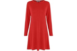 Mustwearit Womens Long Sleeve Plain Swing Dress Ladies Flared Dresses UK Size 8 to 26