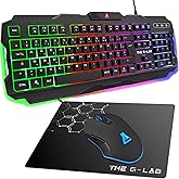 The G-Lab - Combo Hélium - Ensemble Gaming 4 en 1 - Clavier Gamer Azerty Rétroéclairé, Souris Gamer 3200 Dpi, Tapis De Souris