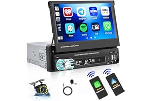 Hikity 7'' Autoradio 1 Din Carplay sans Fil avec USB AUX TF Type-C Wireless Android Auto Poste Radio Voiture Bluetooth Main Libres avec Écran Tactile Mirror Link EQ FM SWC Mic Caméra de Recul