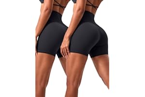 VOENXE Mallas Cortas Mujer Cintura Alta,Short Deportivo Mujer,Pantalon Corto Shorts Deporte,Leggins Cortos Push Up,EláSticos Yoga Shorts Women,Gym Gimnasio Fitness Ciclista Hotpants,Pack de 2