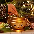 ServDharm Metal Dhoop Dani Loban Hanging Incense Burner Diameter 3.5 (Metal, Round, Gold, Large)
