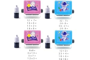 SEASBOES Hulajnoga cyfrowa pieczątka do nauki, matematyka, dodawanie, odejmowanie, podział, znaczek, wielokrotnego użytku, matematyka, zabawka edukacyjna, stempel, 100 pytań do ćwiczeń matematycznych