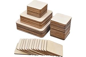 NAAPESI Carré Tranches en Bois 3 Taille(5cm, 8cm, 10cm) Bricolage, Tranches de Bois Vierges Lot de 70 Plaque Bois Naturel Non Fini pour Peinture et l'artisanat Décorations, Pyrogravure, Dessous de Verre Bois