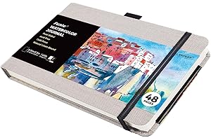 Funto Watercolor Journal, 8,5x5,5", 48 Pagine, Pressato a Freddo, Tasca Interna in Carta e Fascia Elastica, Materiale Artistico per Tecniche Miste