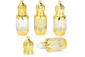 CHSEEO 4 Stück Vintage Ätherische Öle Roller Glasflaschen, Roll on Flasche Leer 6ml mit Edelstahl Roller Bällen, Nachfüllbar Roll-on Glasflaschen Für Aromatherapie Parfums, Kosmetika, Massagen - A