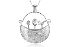 LOTUS FUN JIANGYUYAN Colgante de Plata de Ley S925 Hecho a Mano, Joyer¨ªa ¨²nica para Mujeres y Ni?as, Dise?o de mi Peque?o Jard¨ªn con Collares, Longitud de Cadena de eslabones DE 43,18 cm, Paquete de Regalo