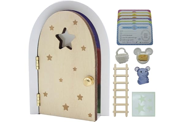 Qué Kawaii® ORIGINAL. Kits mágicos Ratón Pérez – Puertas que brilla en la oscuridad con accesorios mágicos (Madera natural contrachapada ratoncito)