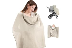 SUBTACK Breastfeeding Cover for Mum - Cotton Nursing Cover Breastfeeding Scarf with Adjustable Strap, Breathable and Soft Coverall for Nursing Privacy, Multi-Use for Stroller, Car Seat - Khaki