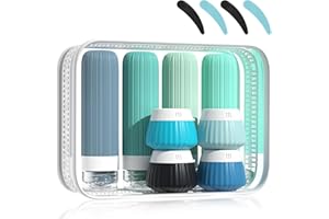 MARJORAMY 8 Pack Botellas De Viaje Silicona,Botes Rellenables Viaje,Juego De Botellas De Viaje Con Bolsa Transparente Y Etiqueta Para Champús Lociones Y Artículos De Tocador a Prueba De Fugas (Azul)