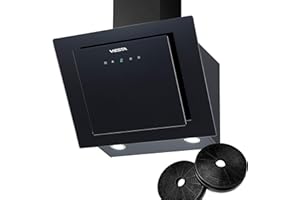 VIESTA® DH600XA Kopffreie Dunstabzugshaube mit Aktivkohlefilter [UMLUFT & ABLUFT MODUS] - Abzugshaube Schwarz 60 cm & 230W - Kopffreihaube Filter & Touch Control - Dunstabzugshaube (Energieklasse A)