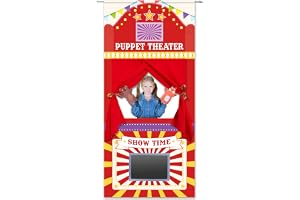 Door Puppet Theater with 2 Adjustable Rods 31 x 67 inches, Red, Yellow, Foldable, for Hanging Puppets, Children's Theater, Educational Puppets for Kids, Activities