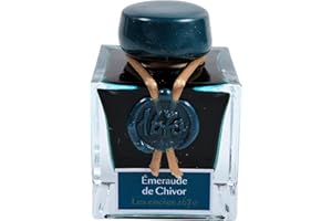 Jacques Herbin 15035JT - Un flacon d'encre pailletée d'or 1670 pour stylo-plume, roller, plume de verre et porte-plume 50 ml, Emeraude de Chivor