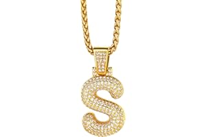 Richsteel Collier Lettre Initiale Prénom, Pendentif Alphabet Lettre A-Z,Bling Brillant Hip Hop Bijoux Pendentif Plaqué Or en Strass avec Chaîne Réglable 55+5 cm Cadeau pour Homme Femme