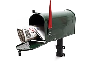 Amerikansk Brevlåda med Väggfäste i Grönt Galvaniserat Stål med Röd Flagga för Post, Tidningar etc.