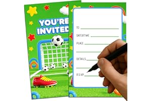 GHKJOK 20PCS Football Party Invitations for Kids – Double-Sided Soccer Birthday Invites for Boys & Girls | Large 15x9cm Premium Cards with Ample Writing Space for Sports-Themed Celebrations