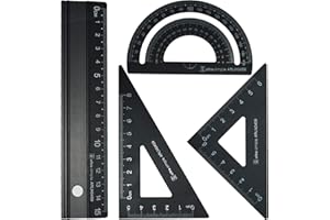 Ensemble de règle d'échelle d'architectes en métal - Ensembles de géométriede dessin technique Rodmaie 4 PCS, outil de géométrie mathématique, rapporteur, triangulaire