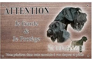 PETS-EASY Panneau Attention au Chien personnalisée Schnauzer geant - pré percée et vis livrées. De 30 cm à 15 cm…